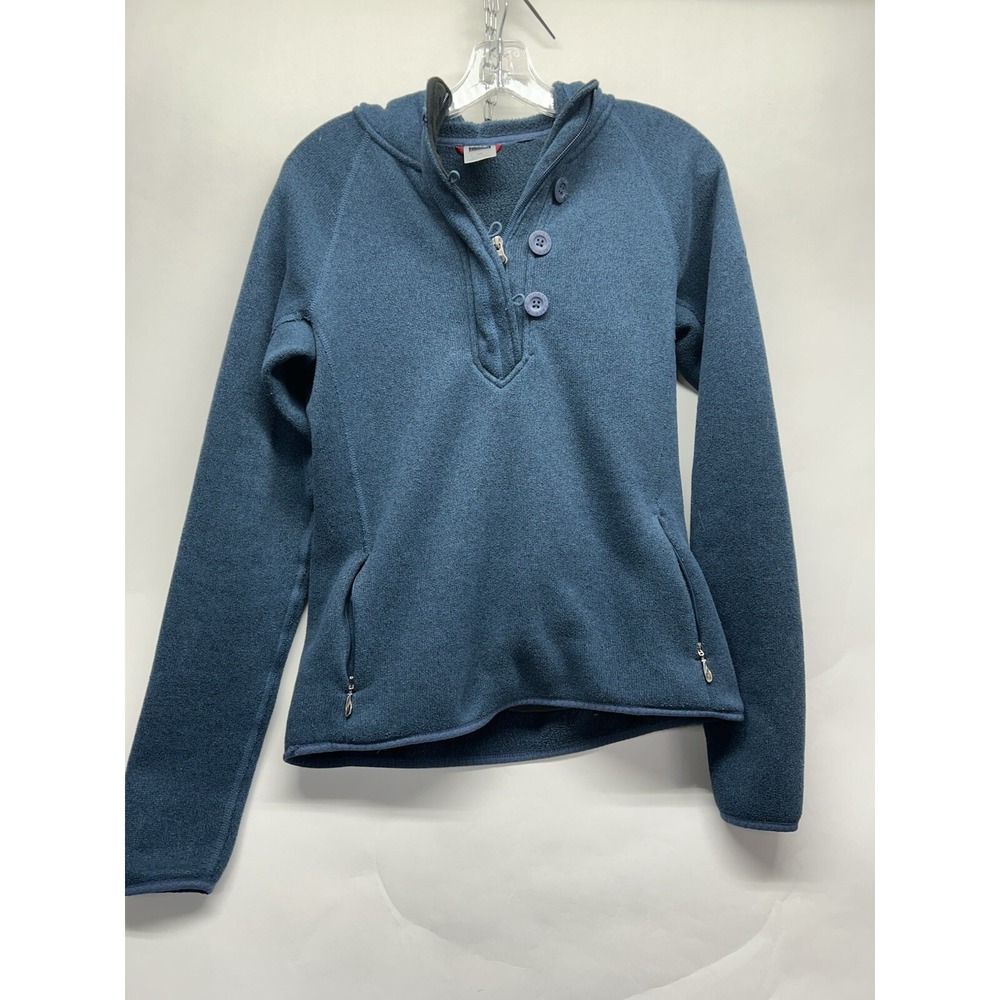 The North Face Women's Blue Medium Zip/Button Pullover Hooded Jacket Sweater (jc